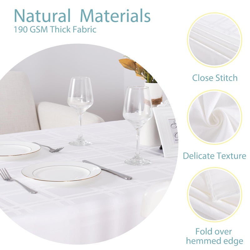 JUCFHY Soild Plaid Jacquard Christmas Table Cloth Elegance Wrinkle Resistant Contemporary Woven Decorative Tablecloths, Spillproof Soil Resistant Holiday Table Cover, 60 X 120, White - Image 3